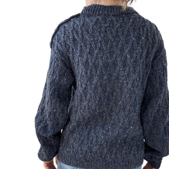 Hand Knit Womens Alpaca Navy Blue Cable Knit Chunky Oversized Fisherman Sweater - Picture 5 of 8